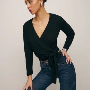 Reformation Black Wrap Tie-Front Sweater
